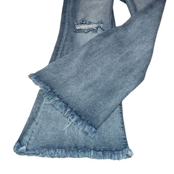 FTF High-Rise Destructed Raw Hem Light Wash Flare Jeans - Picture 10 of 13